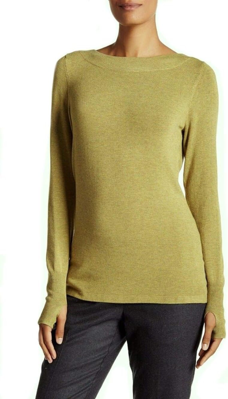 Eileen Fisher Soft Viscose Bateau Neck Long Sleeve Sweater Top Peridot Green XL